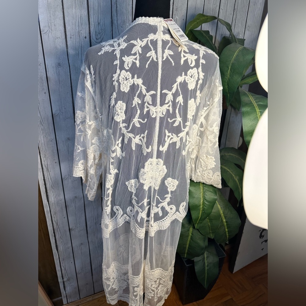 NWT Adiva Ivory Lace Open Kimono Cardigan, Women’s Size Medium - Picture 4 of 13
